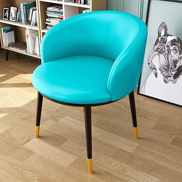 Dining Chairs Sky Blue Retro Kitchen Chairs - Soft Oil Wax Fabric, Sponge Cushion, Metal Legs - Stylish Armchairs for Dining Room & Living Room - ComfortableSet