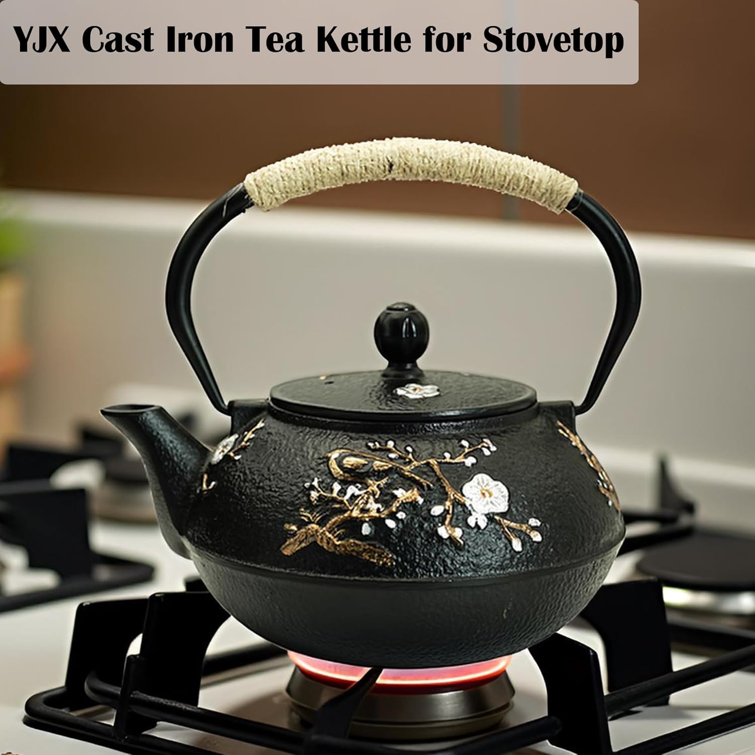 YJX 27oz Small Cast Iron Teapot for Stovetop, Japanese Tetsubin with Enamel, Beautiful Decorative Tea Pot, Durable Tea Kettle with Stainless Steel Infuser for Loose Tea(800ML)