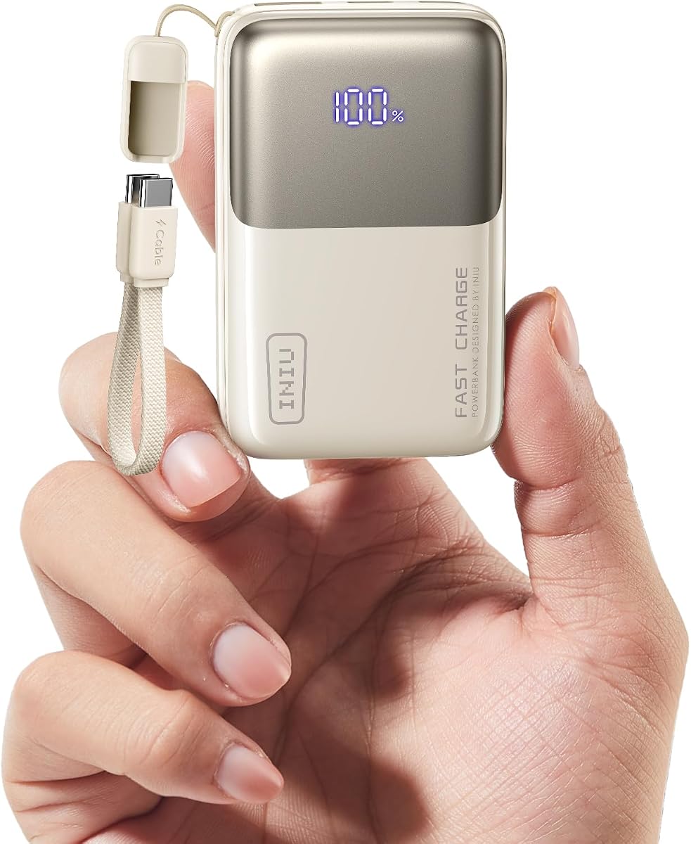 Portable Charger, Ultra Mini 10000mAh 45W Fast Charging Power Bank | Flight-Safe, USB-C Cable, Travel Essential, 45W Battery Phone Pack for iPhone 17 16 Samsung S26 Google iPad etc, Light White