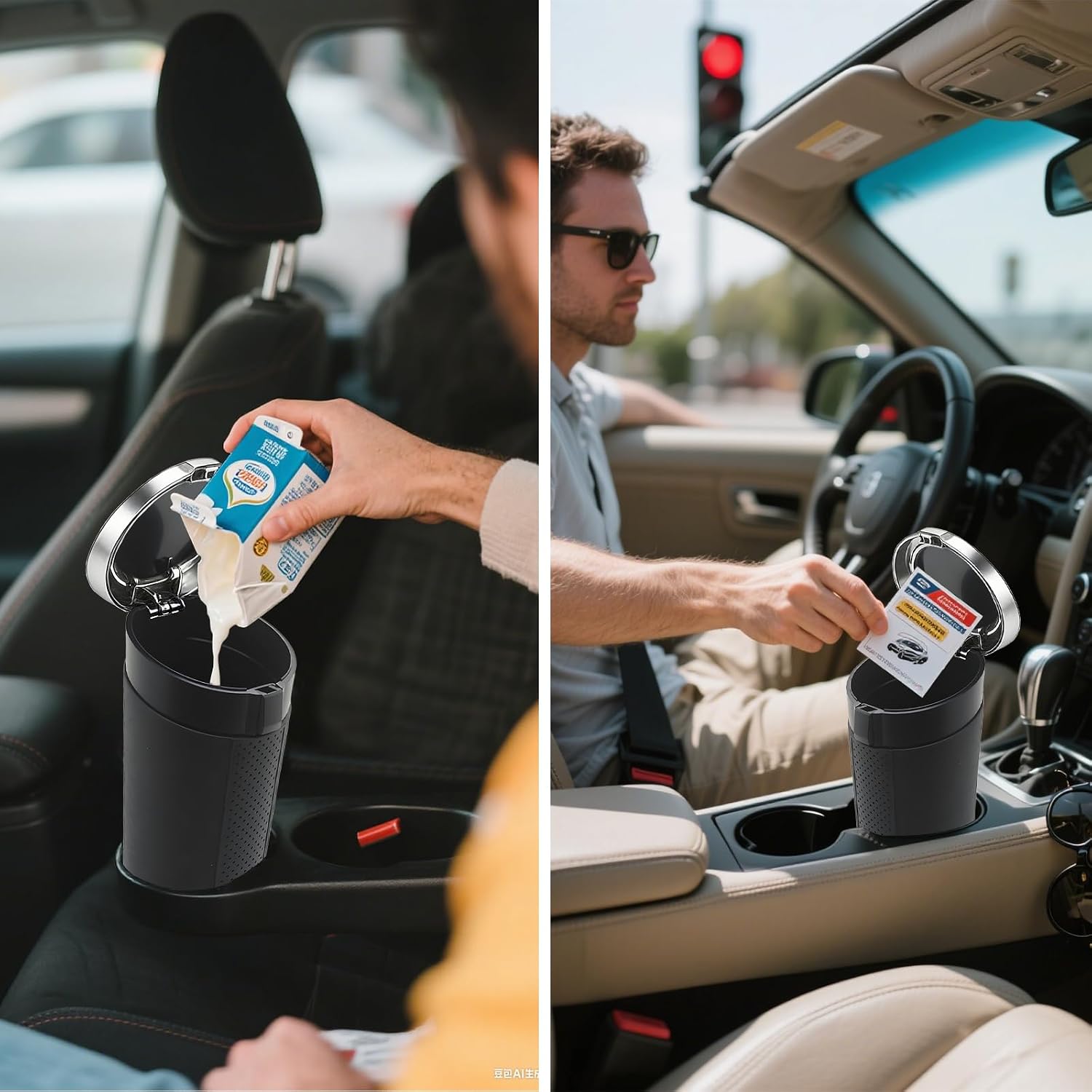 Car Trash Can Bin with Lid, Leakproof Garbage Can for Vehicle, Mini Trash Bin with 90 Attached Trash Bags, Easy to Clean Cup Holder Trash Can for Car, Home, Office thumbnail
