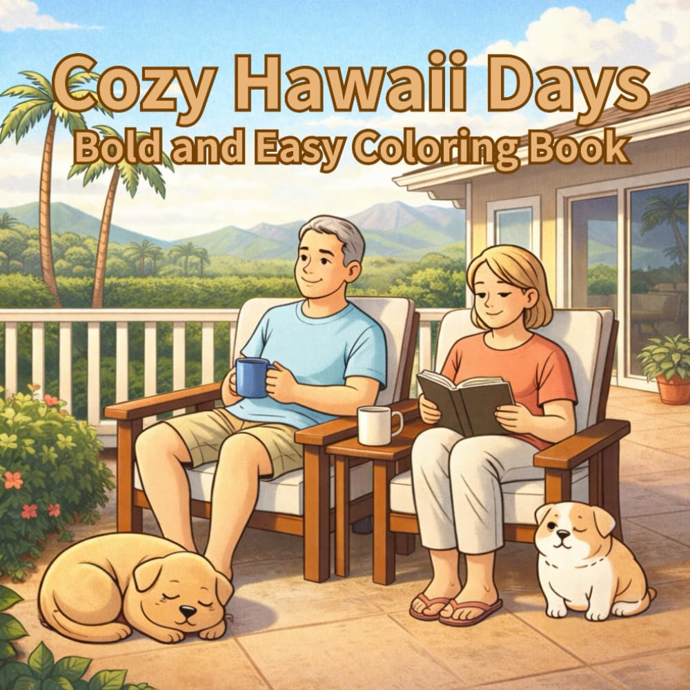 Cozy Hawaii Days – Bold and Easy Coloring Book: Relaxing Island Scenes for Stress Relief, Simple Designs for Adults and Seniors