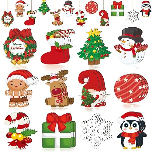 36 PCS Christmas Wooden Ornaments Red White Wooden Hanging Ornaments