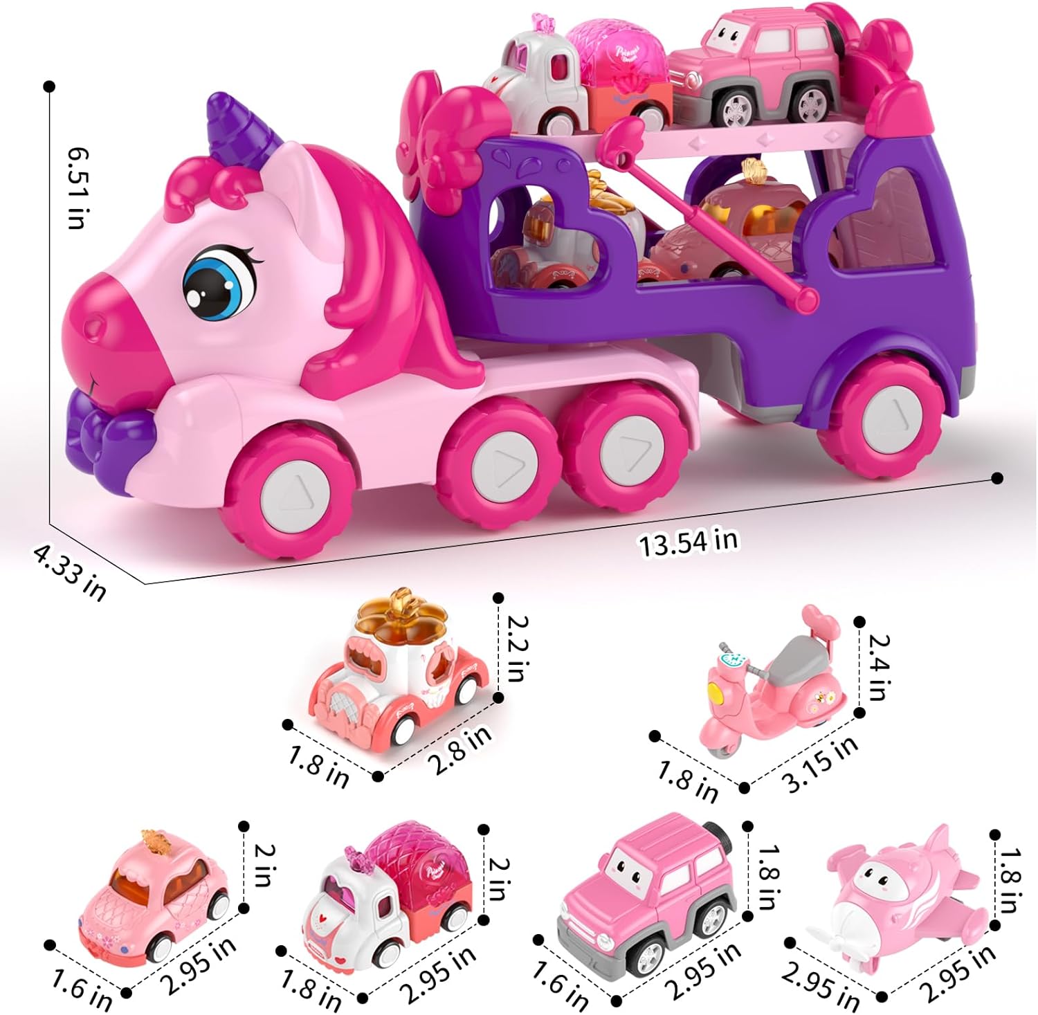 newcrave 7 in 1 Carrier Truck Cars Girls Toys for 1+ 2+ Year Old, Toy Car with Light & Music, Toddler Girl Toys Age 1-3 2-4, Christmas Birthday Gifts for 1 2 3 Year Old Girls