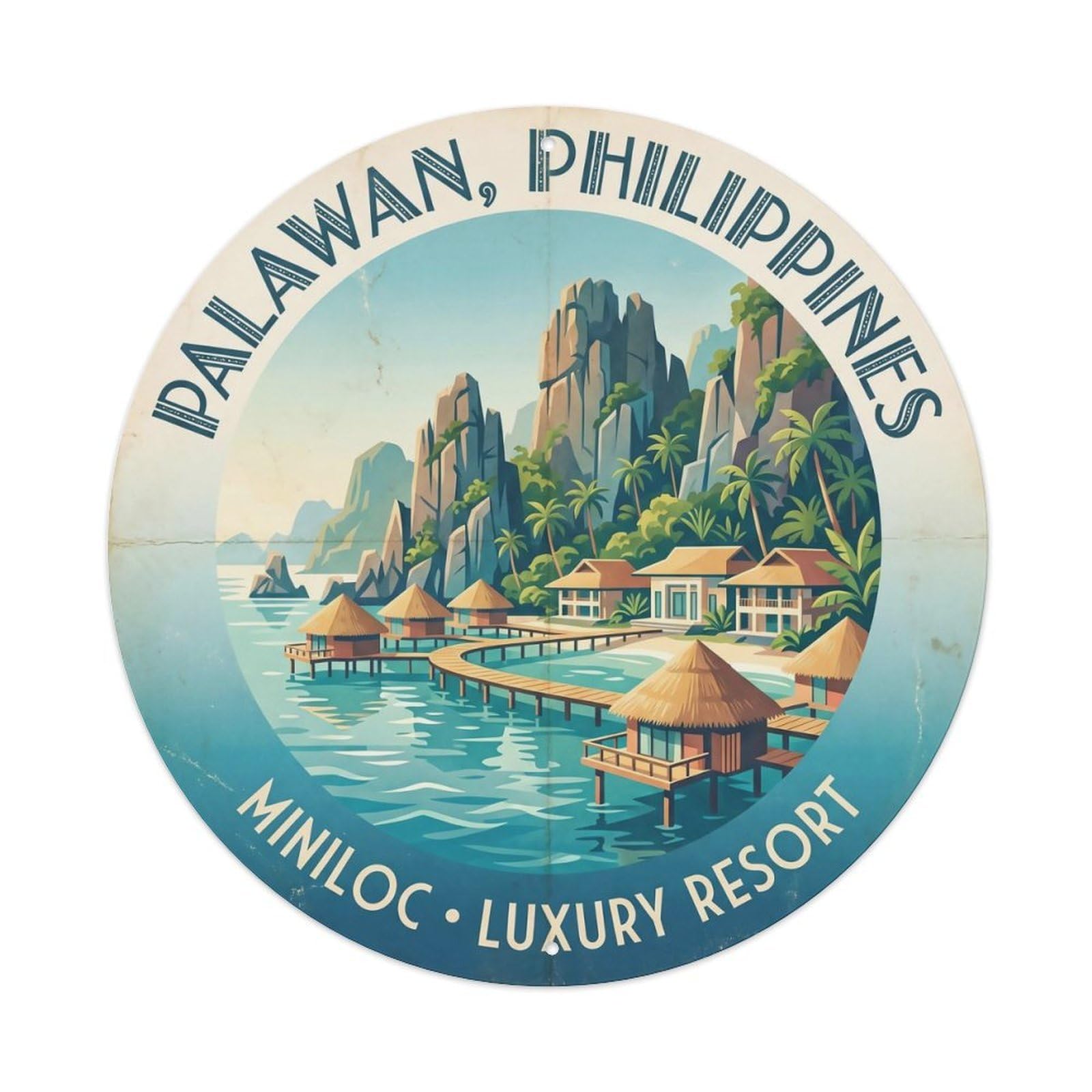 Odgynaw 8X8inch(20X20cm) Palawan Miniloc Island Ocean Coast Resort Metal Tin Sign
