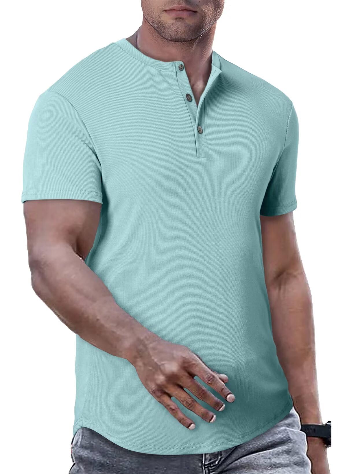 JMIERR Men's Muscle Slim Henley Shirts Crewneck Longline T-Shirt Gym Workout Athletic Shirt Tees with Button