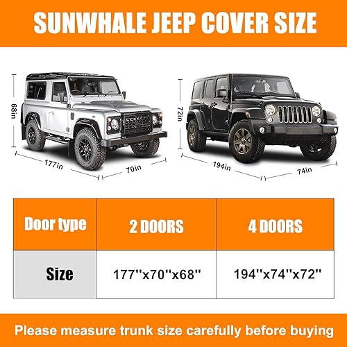 Miniatura 2 de Funda impermeable para automóvil Jeep Wrangler de 4 puertas con cremallera para puerta del conductor, protección para todo tipo de clima, cubierta
