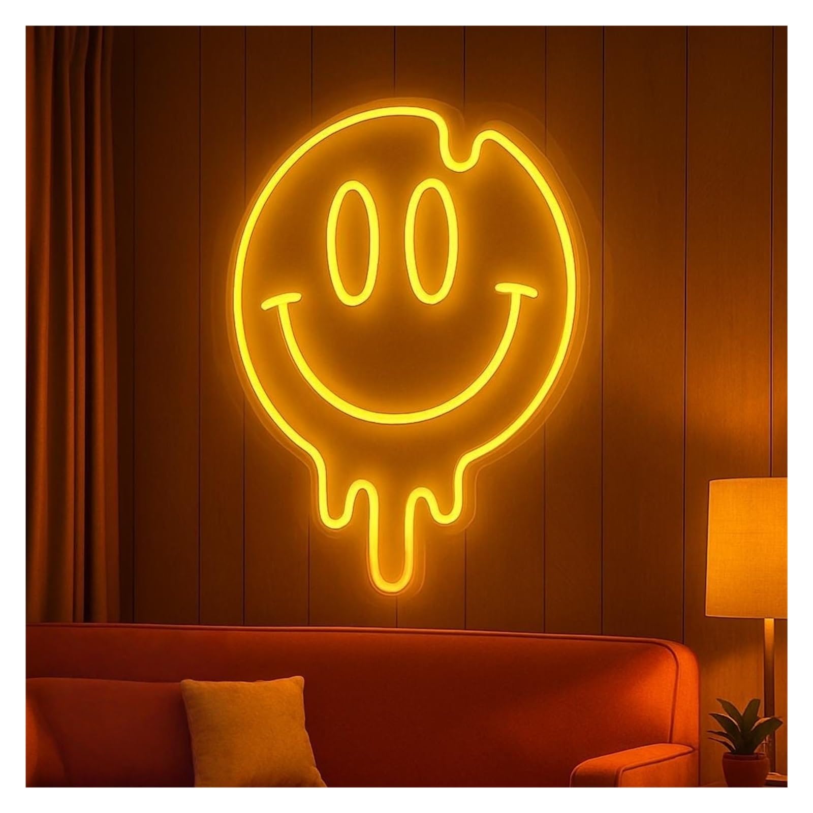 Shouxi C Sign Lamp Dripping Smiley Face Neon Sign, Suitable For Game Room Bar Decor With Dimmable 38Cm
