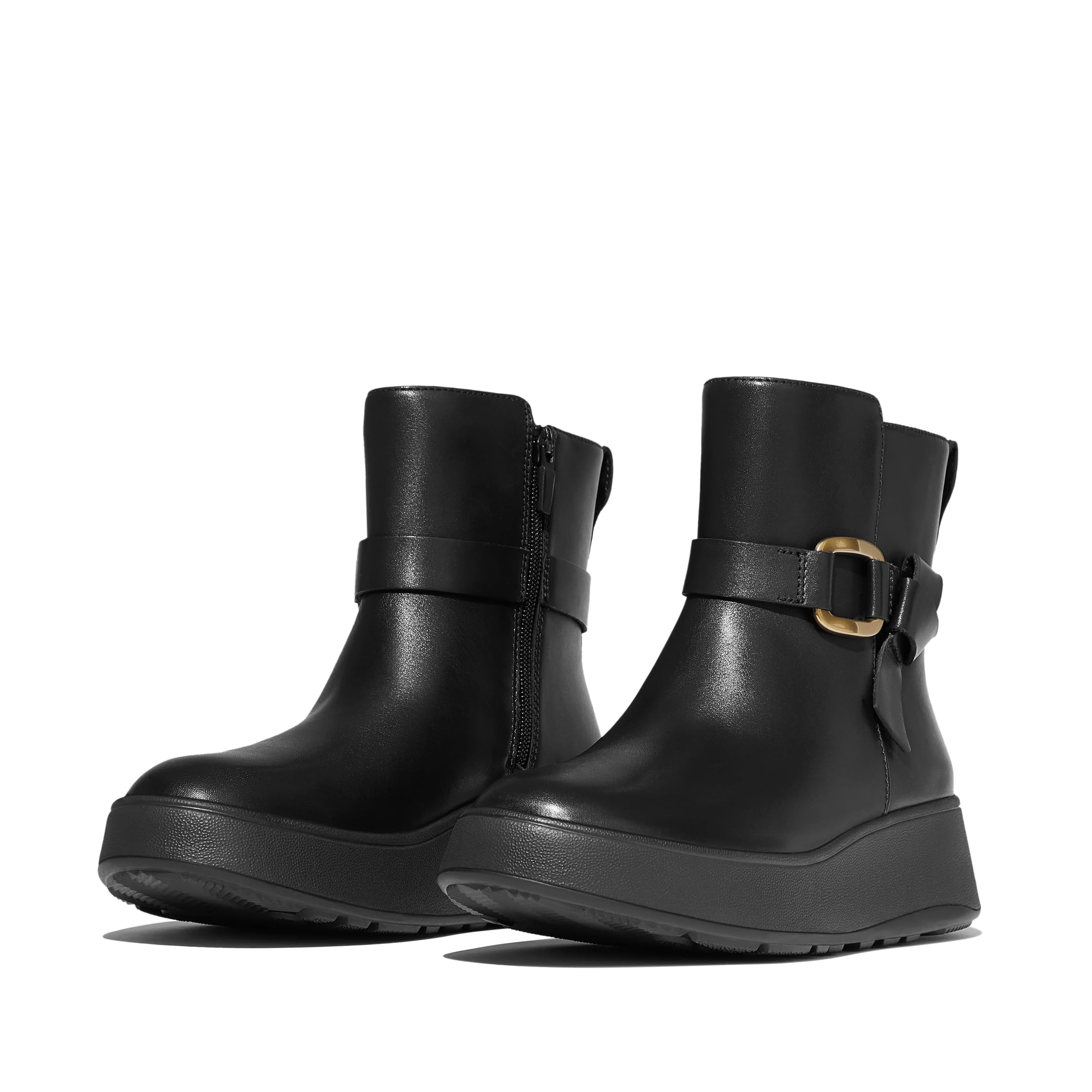 Fitflop F-mode Square-ring Leather Flatform Ankle Boots StivalettoDonna