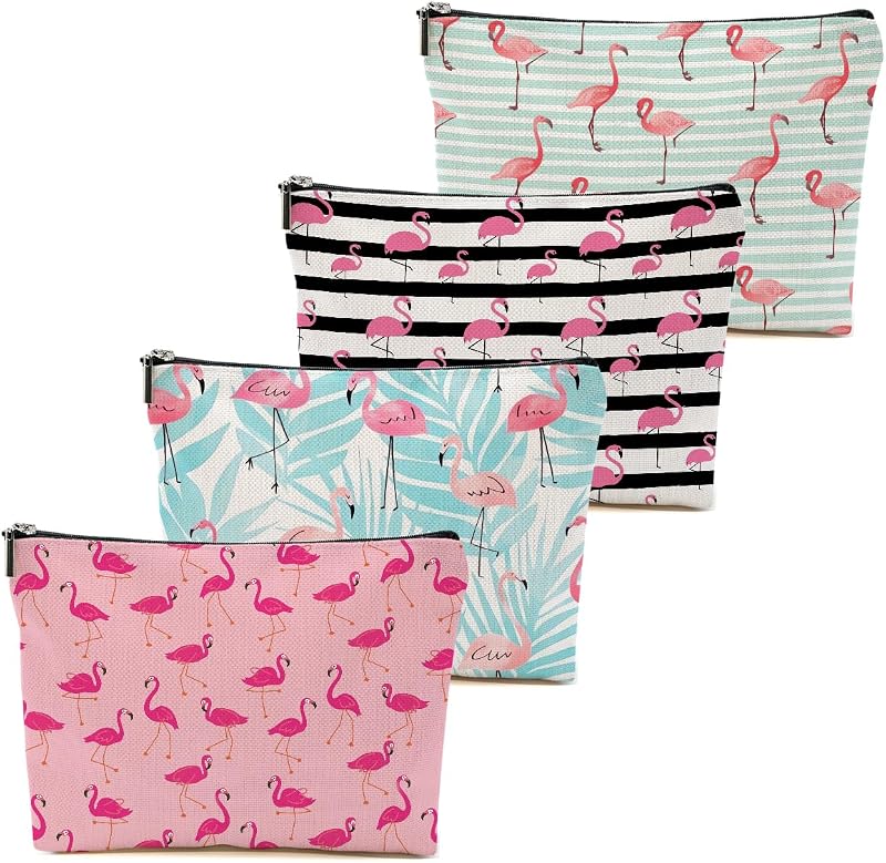 Kit com 4 necessaires BQXH Flamingo, estojos cosméticos rosa