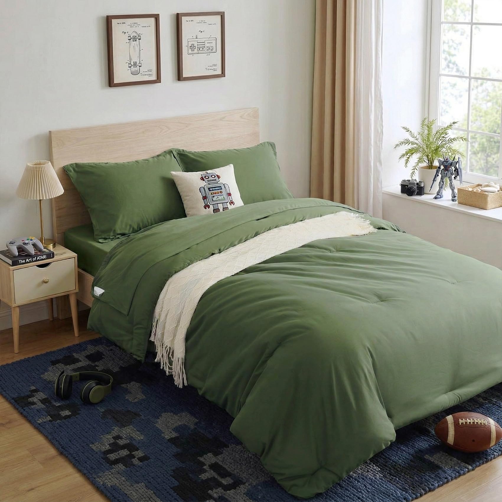 Anluoer Twin Comforter Set Olive Green