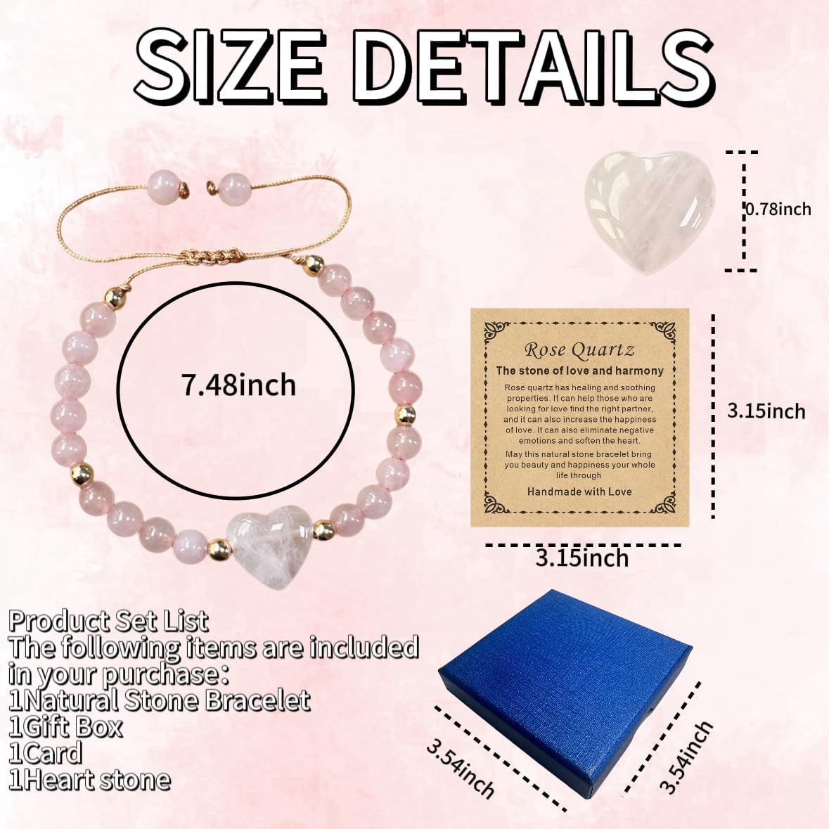 Dulovkpt 6mmHeart Crystal Beaded Bracelets for Women and Rose Quartz Healing Anxiety Stone Handmade Pink Natural Stone Bracelet Stretch Bracelet Gemstone Reiki Spiritual Valentine DayJewelry Gifts - Image 5