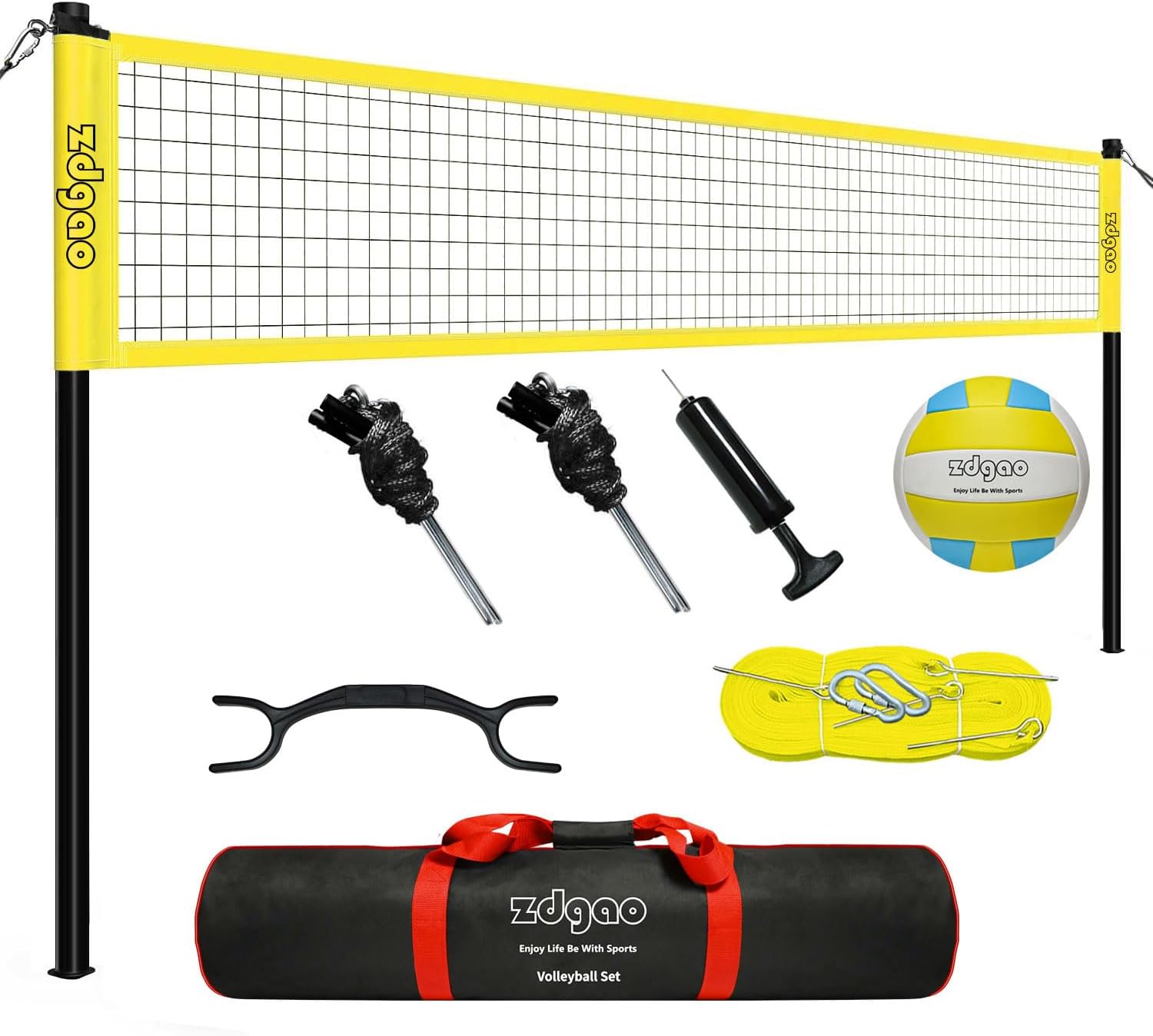 Volleyball Net Outdoor - Portable Volleyball Set for Backyard with Professional Volleyball Net, Wrap Yarn Volleyball and Pump, Boundary Line, Carry Bag