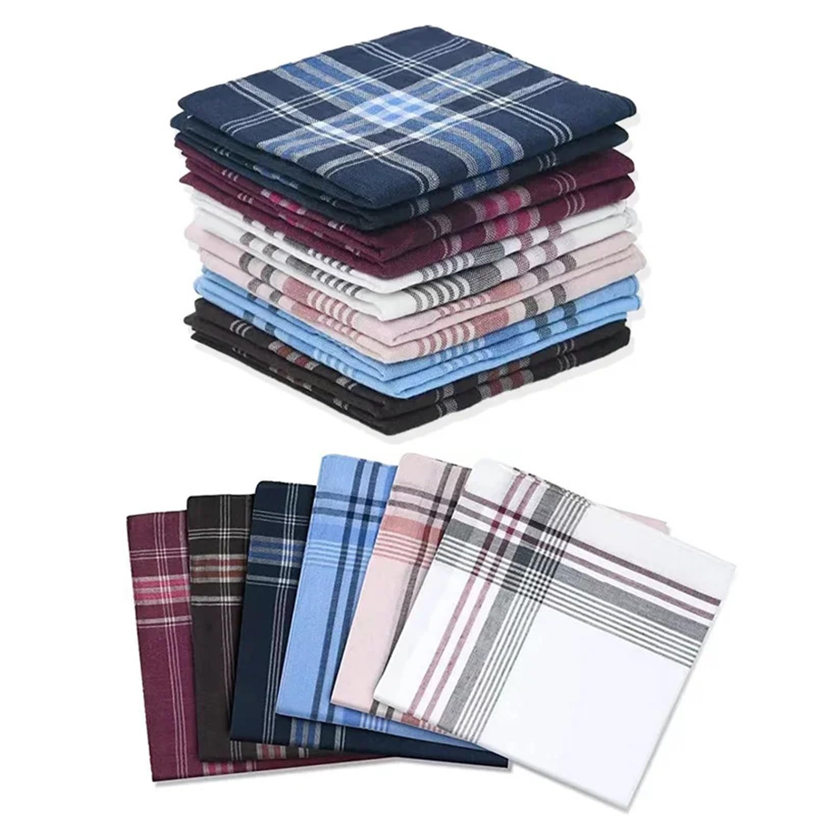 12 Stück Männer Taschentücher Plaid Streifen Tasche Baumwolle Handtuch | Hochzeit Party BusinessCasual