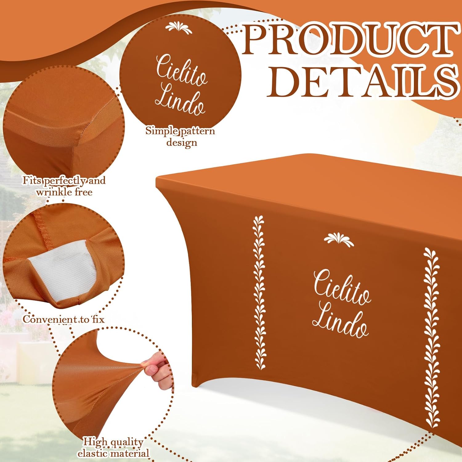 Oudain 6ft Cielito Lindo Party Decoration Tablecloth Fitted Stretch Spandex Table Cover Mexican Cielito Lindo Baby Shower Tablecloth for Standard Folding Table Cinco De Mayo Fiesta Decor(Terracotta) thumbnail