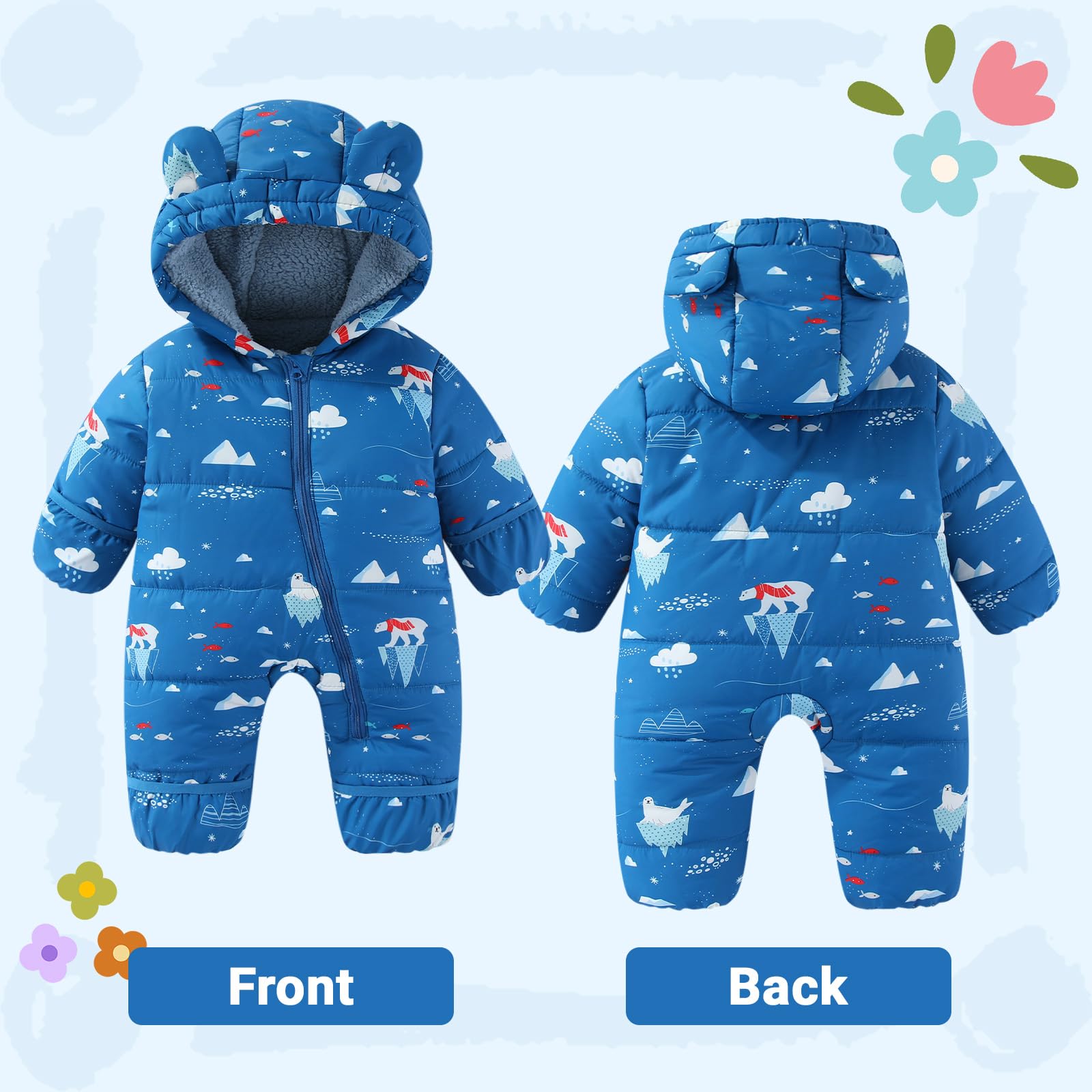 WYTbaby Combinaison de neige pour bébé - Chaude - Avec capuche - Combinaison épaisse - Pour garçons et filles de 3 à 24 mois