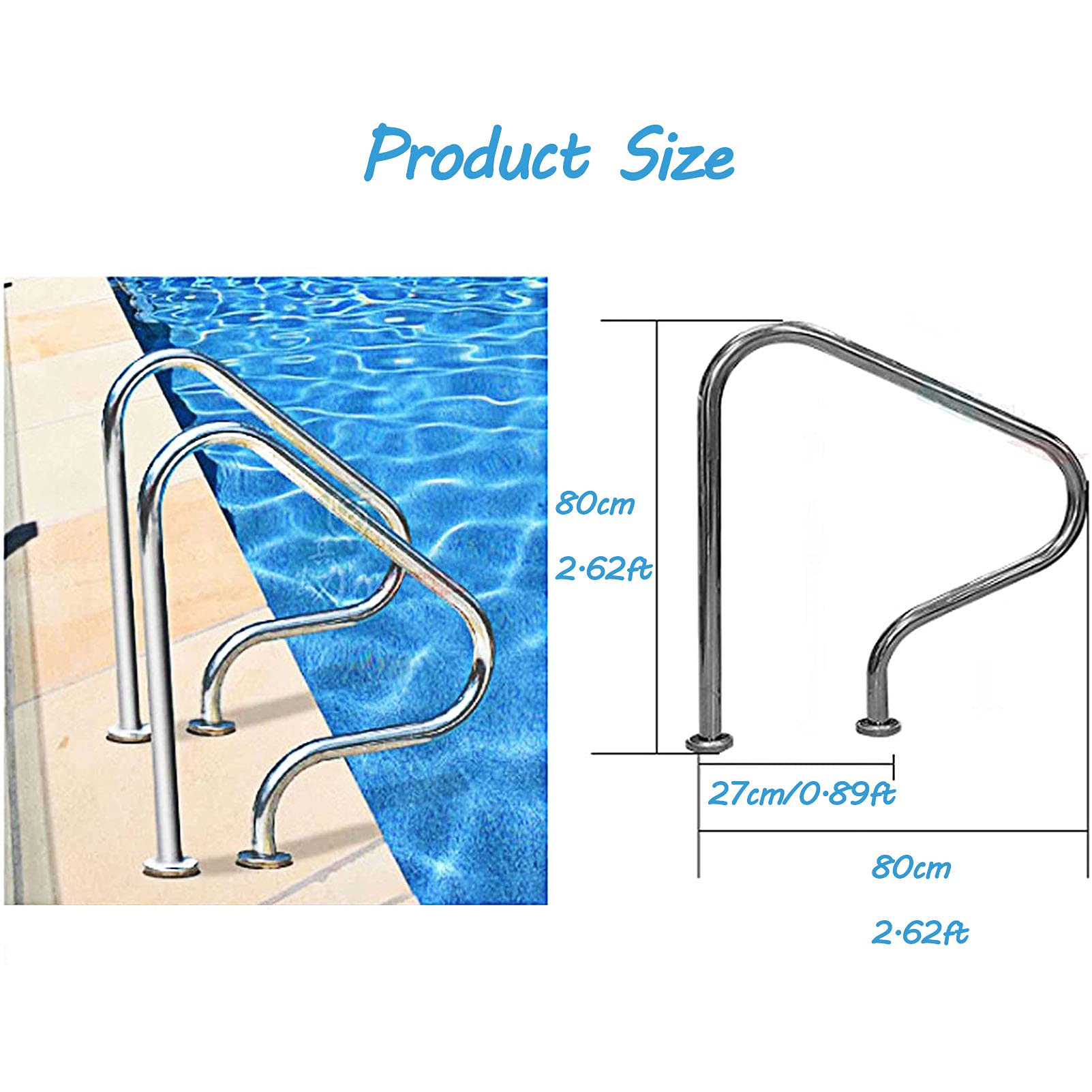 Zwembad Rail Zwembad Trap Leuningen, Zwembad Leuning, Easy Mount RVS Zwemtrap voor Zwembad, Spa Club of Waterpark met Grip Cover & Boor Schroeven