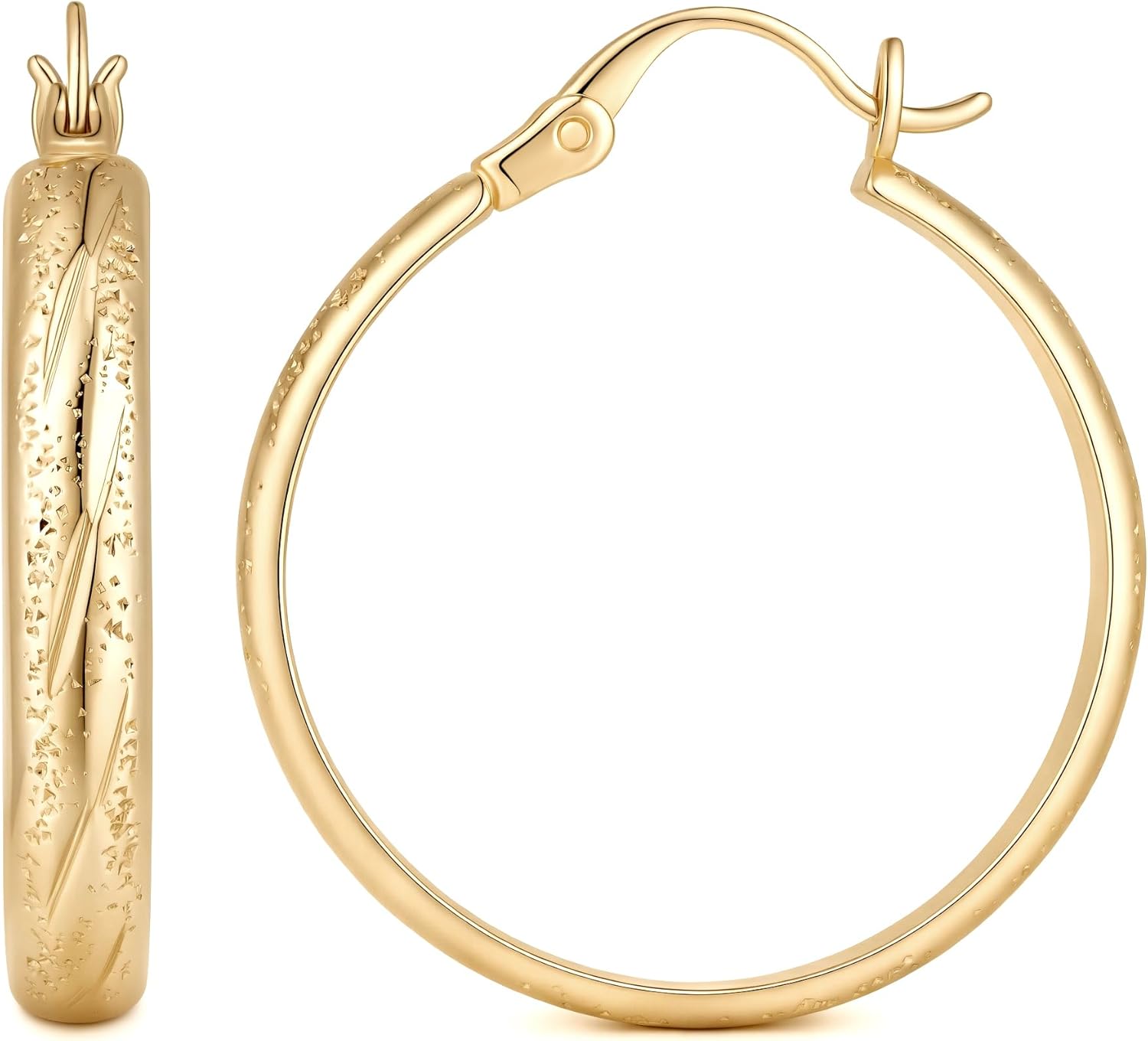 GIORGIA GIBBS Gold Earrings for Women 14K Gold Hoop Earrings for Women Gold Hoop Earring Womens Hoops Detailed Irregular Scratches Hoops Earring for Womens 20/25/30 MM
