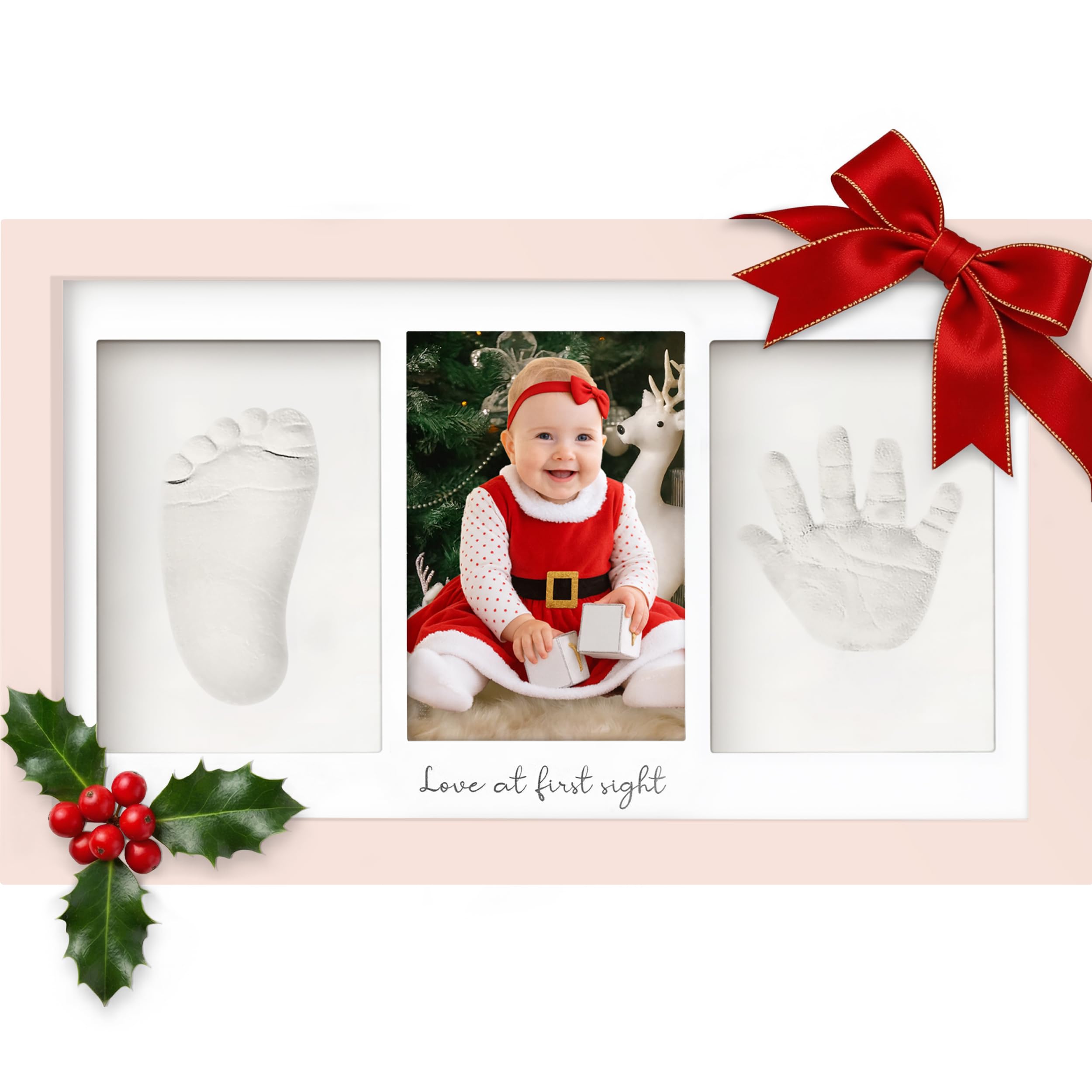 KeaBabies Baby Hand and Footprint Kit - Clay Handprint Keepsake Frame, Newborn Nursery Picture Frame, Personalized New Mom Gifts for Baby First Christmas Shower (Petal Pink)