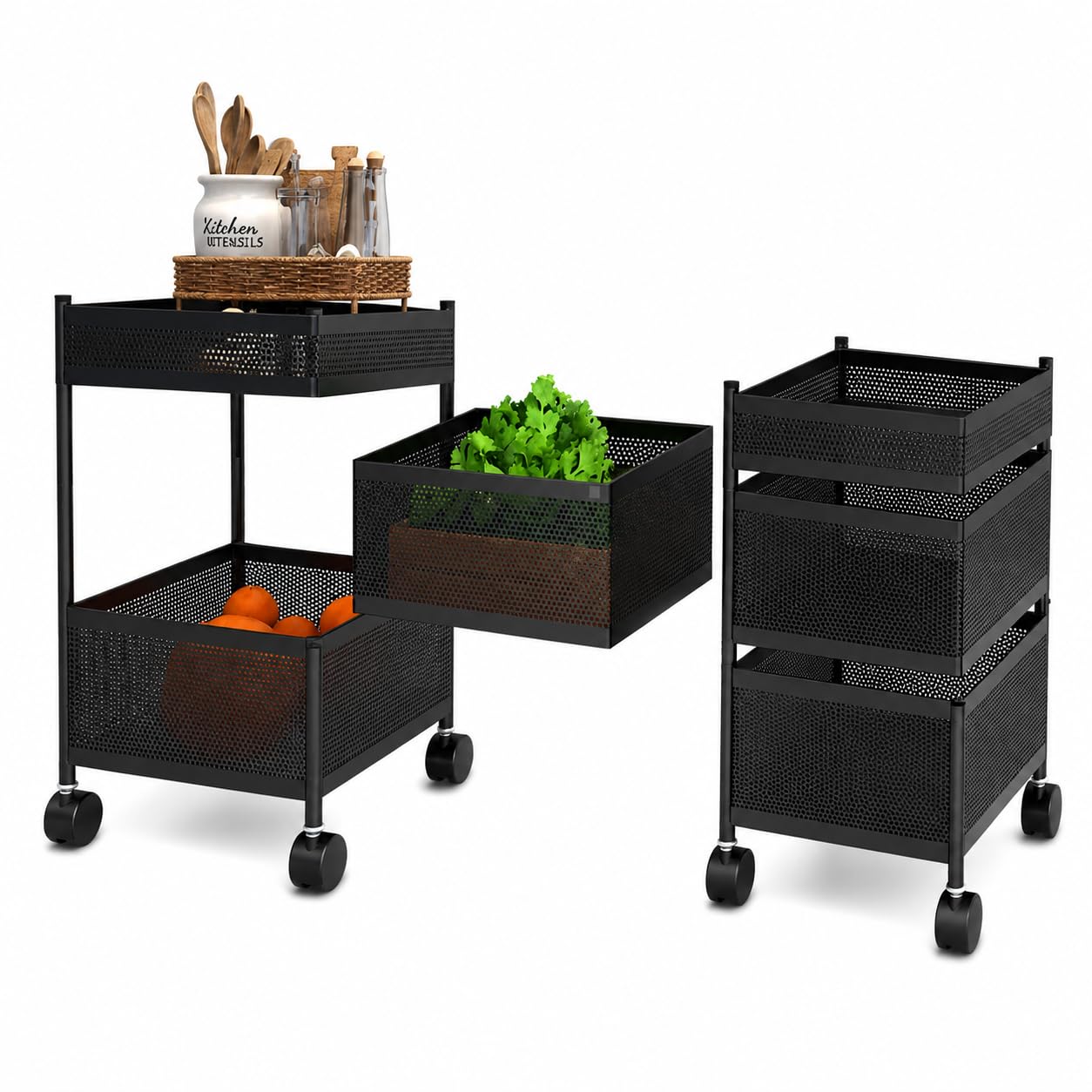 3 Tier Metal Kitchen Storage Trolley with 360° Rotating Wheels, Vegetable Storage Stand, Fruit Basket Organizer, Spice Rack, Onion & Potato Holder, Multipurpose Rolling Rack for Home & Kitchen-image-38