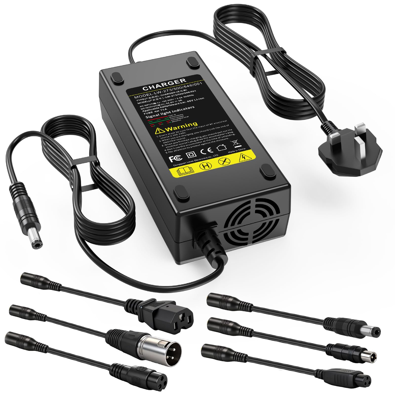 LabTEC 54.6V 48V 5A Electric Bike Lithium Battery Fast Charger for 48V 13S Li-on Battery E-bike Electric Scooter Power Supply (7 in 1)
