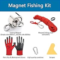 Vista 2 de Kit de pesca con imán, imanes de neodimio fuertes de 1000 libras con cuerda, imán de pesca súper potente con mosquetón de bloqueo para caza