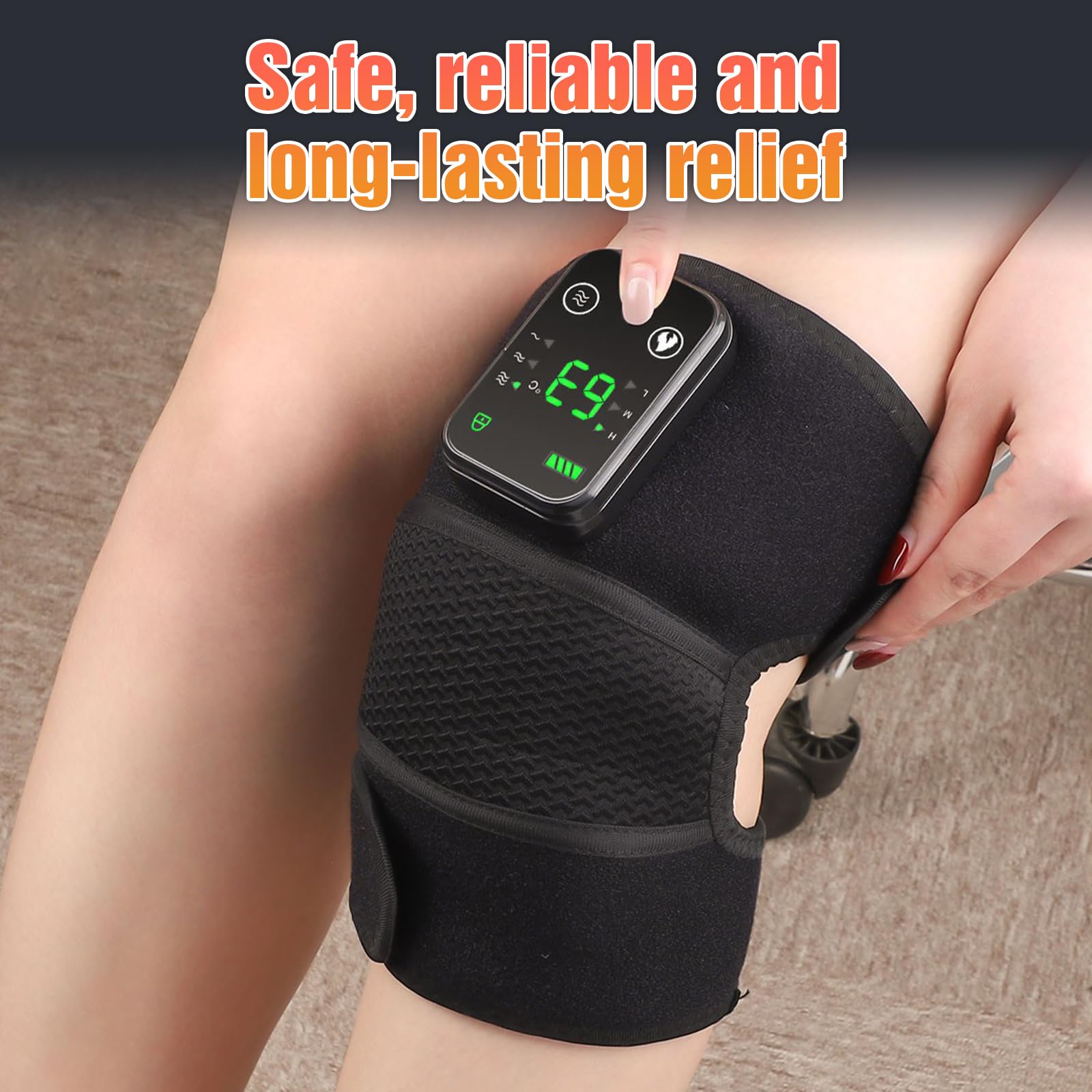 Rodillera calefactora inalámbrica,Cojín calefactor para la rodilla con control táctil, rodillera térmica para hombro y codo con 3 modos de masaje, ajustes de temporizador
