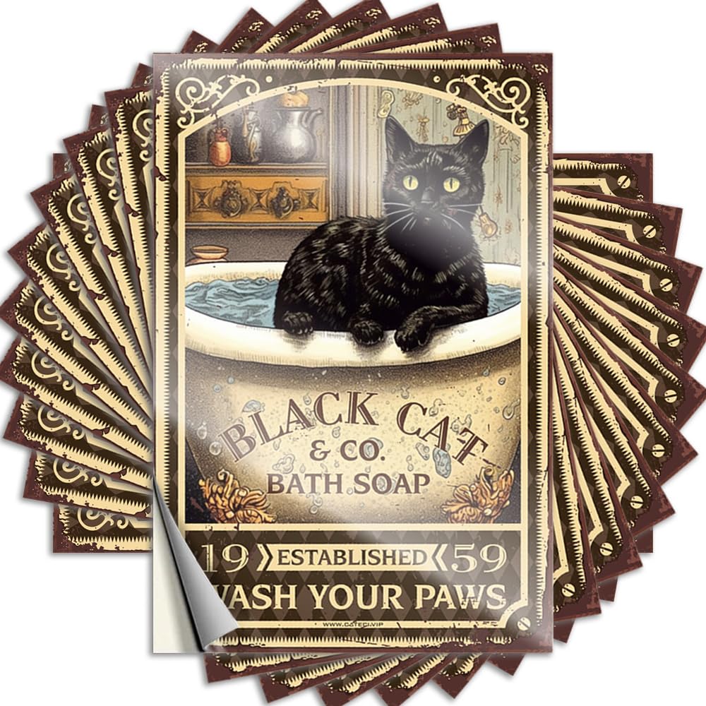 Tattoos Space Vinyl Sticker | Black Cat Bath Soap Wash Your Paws High for Gamers Use(12X18CM)