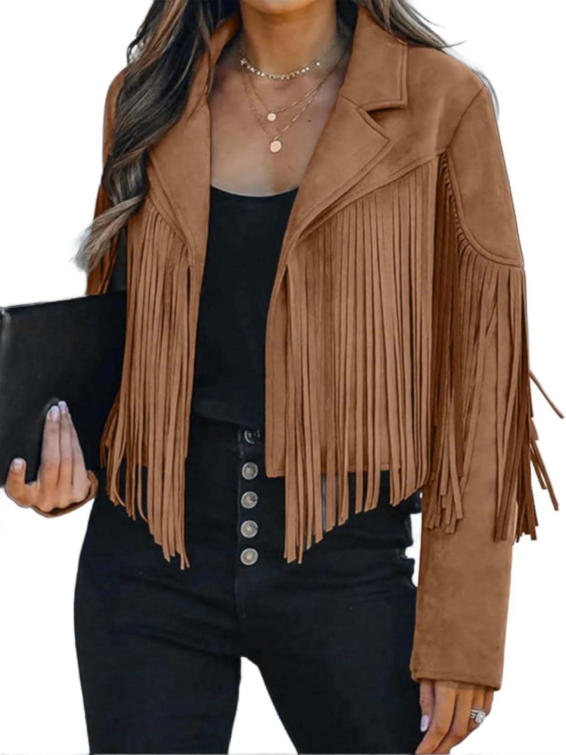 Bibowa Faux Suede Leather Jackets For Women Trendy Fall Western Fringe Cropped Jacket 2025 Tassel Motorcycle Crop Coats