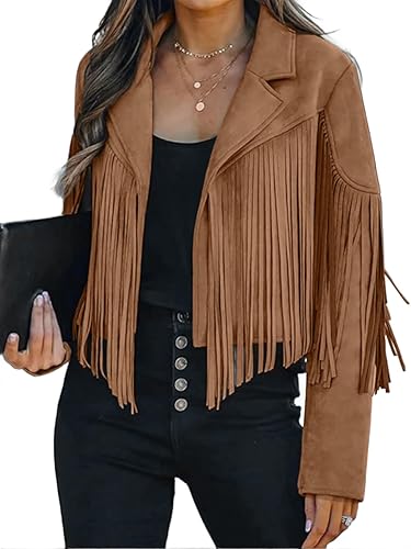 Faux Suede Leather Jackets For Women Trendy Fall Western Fringe