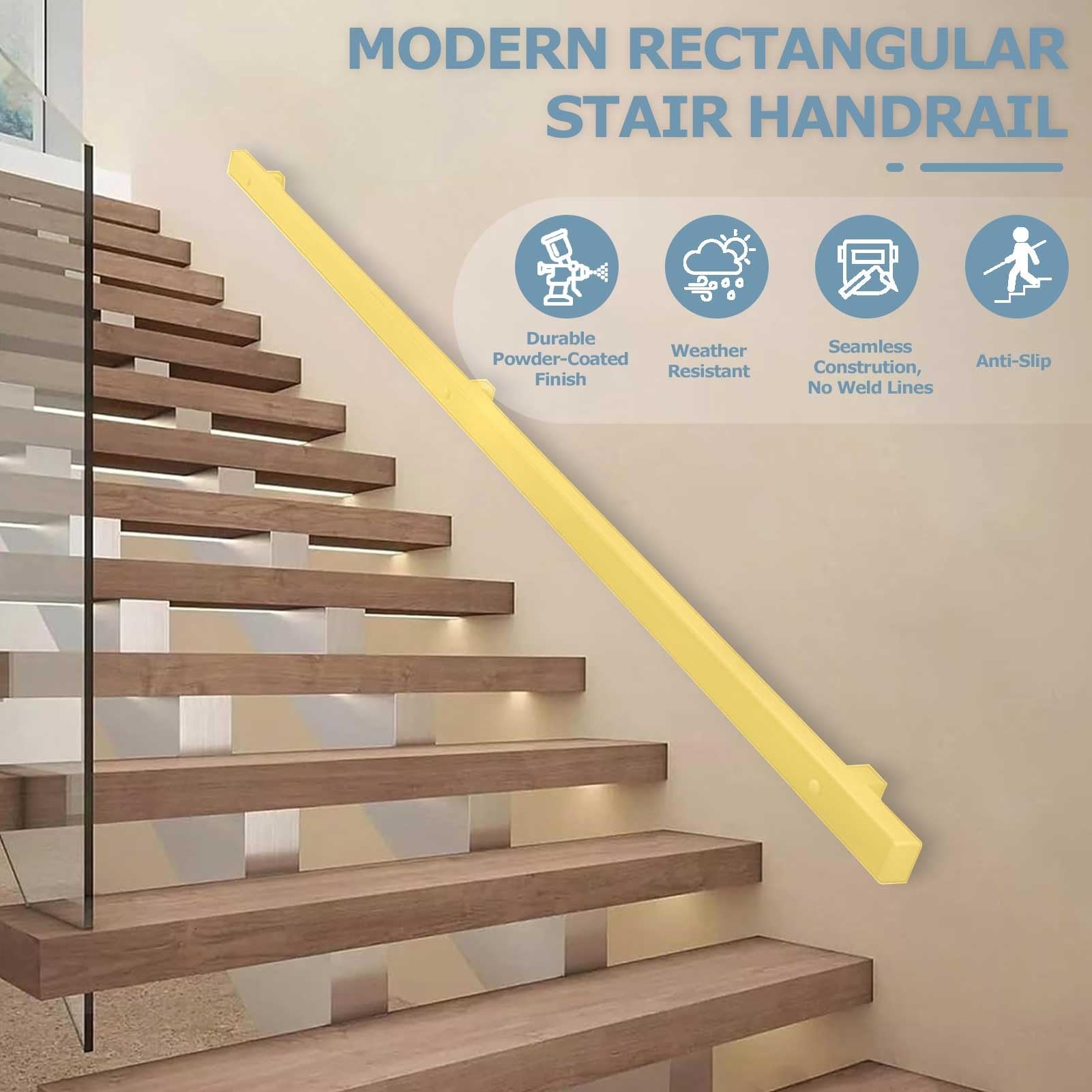 Pasamanos de escalera para paredes, barandilla de barandilla de hierro forjado dorado para soporte de montura de pared al aire libre y interior, barra de agarre de escalera sin deslizamiento(570cm)