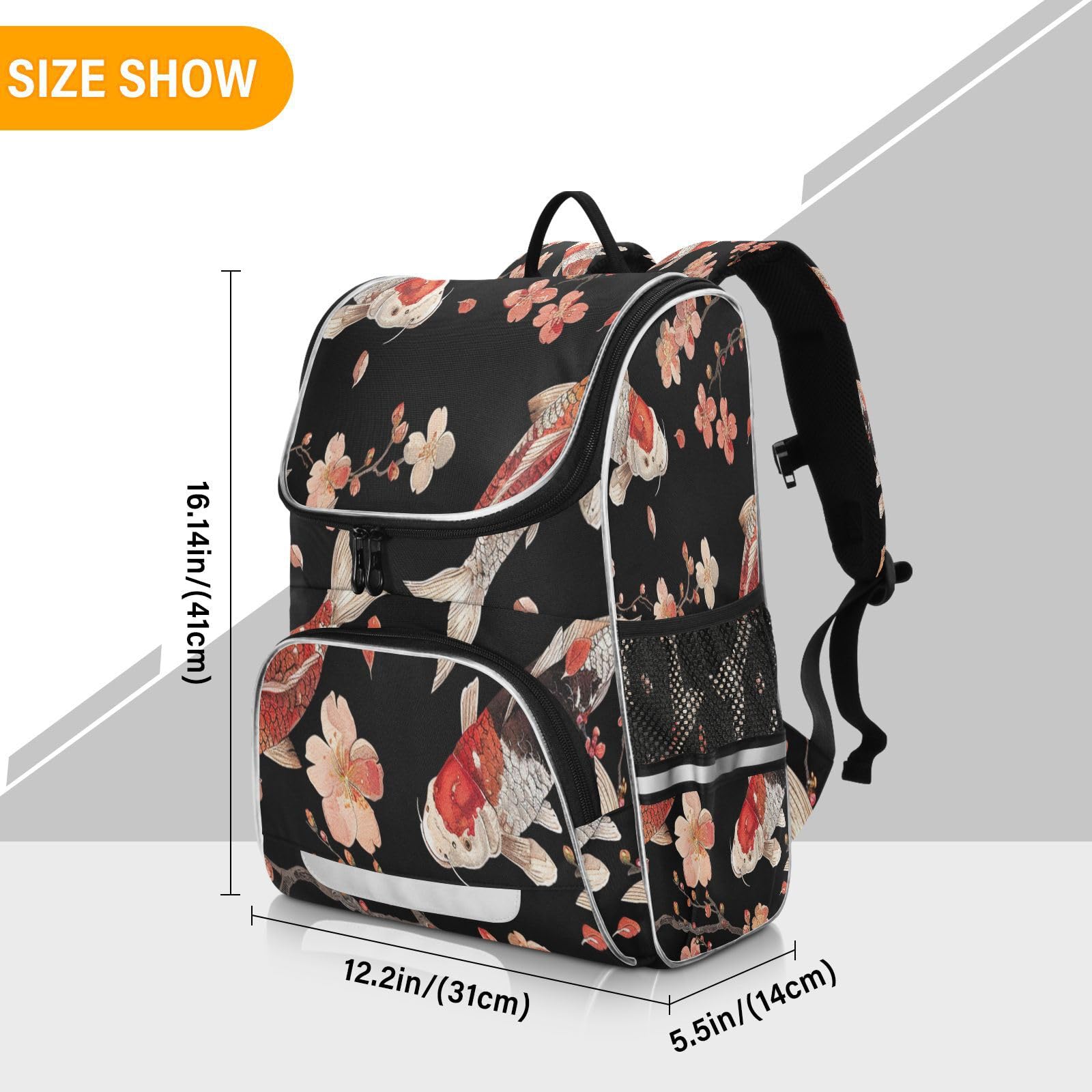 Fiori Di Pesce Koi Elegante Nuoto Zaino Scolastico Borsa Ad Alta Capacità per Ragazze e Ragazzi