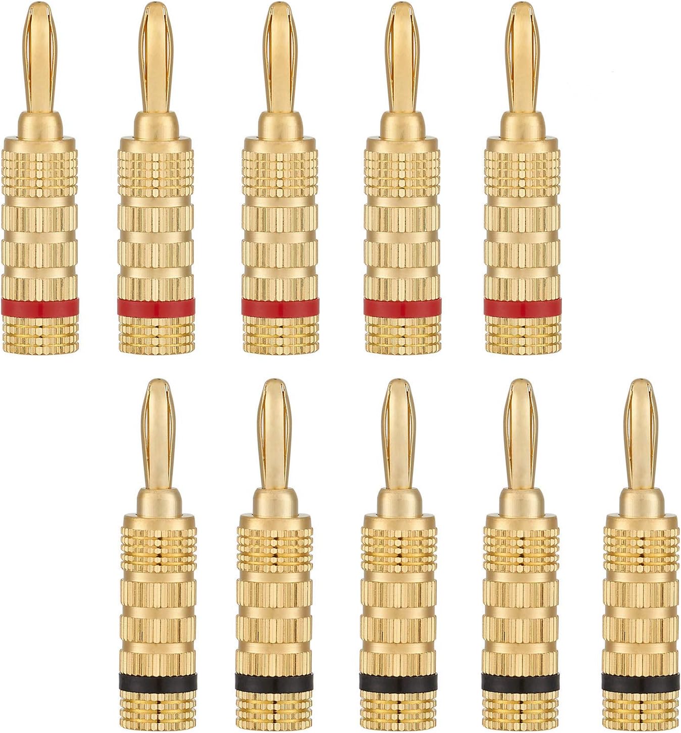 WGGE WG-3333 24k Gold Plated Speaker Banana Plugs-Closed Screw Type (5 Pairs (10 Plugs))