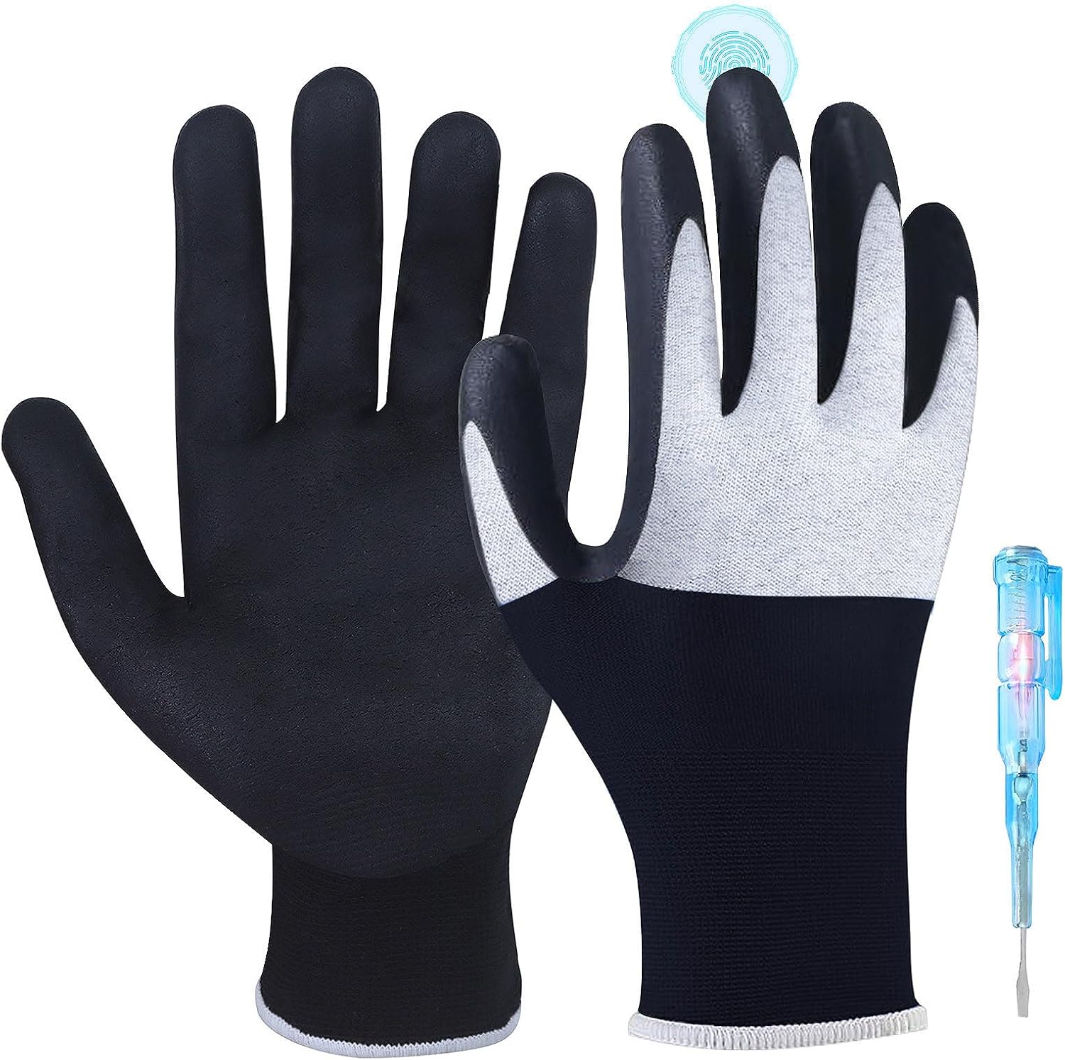 Xin Tester Electrician Insulated Gloves 400V, Electrical Work Gloves Rubber Low Voltage Resistance Non-Slip Texture Electrician Tool, Finger Tip Touch Smart Device Screen(Black)