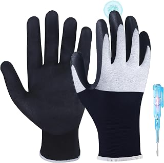 Xin Tester Electrician Insulated Gloves 400V, Electrical Work Gloves Rubber Low Voltage Resistance Non-Slip Texture Electrician Tool, Finger Tip Touch Smart Device Screen(Black)