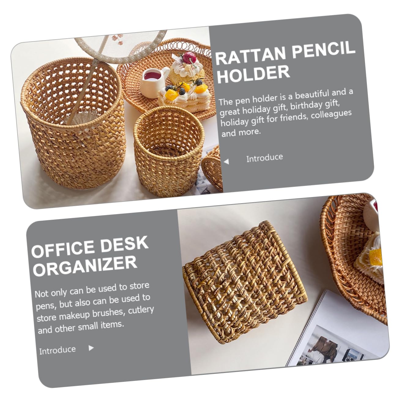 Uonlytech Porte-pinceaux Cosmétiques en Rotin Tissé Robuste, Organisateur Multifonction Élégant pour Bureau et Coiffeuse, Pot à Pinceaux de Maquillage Pratique