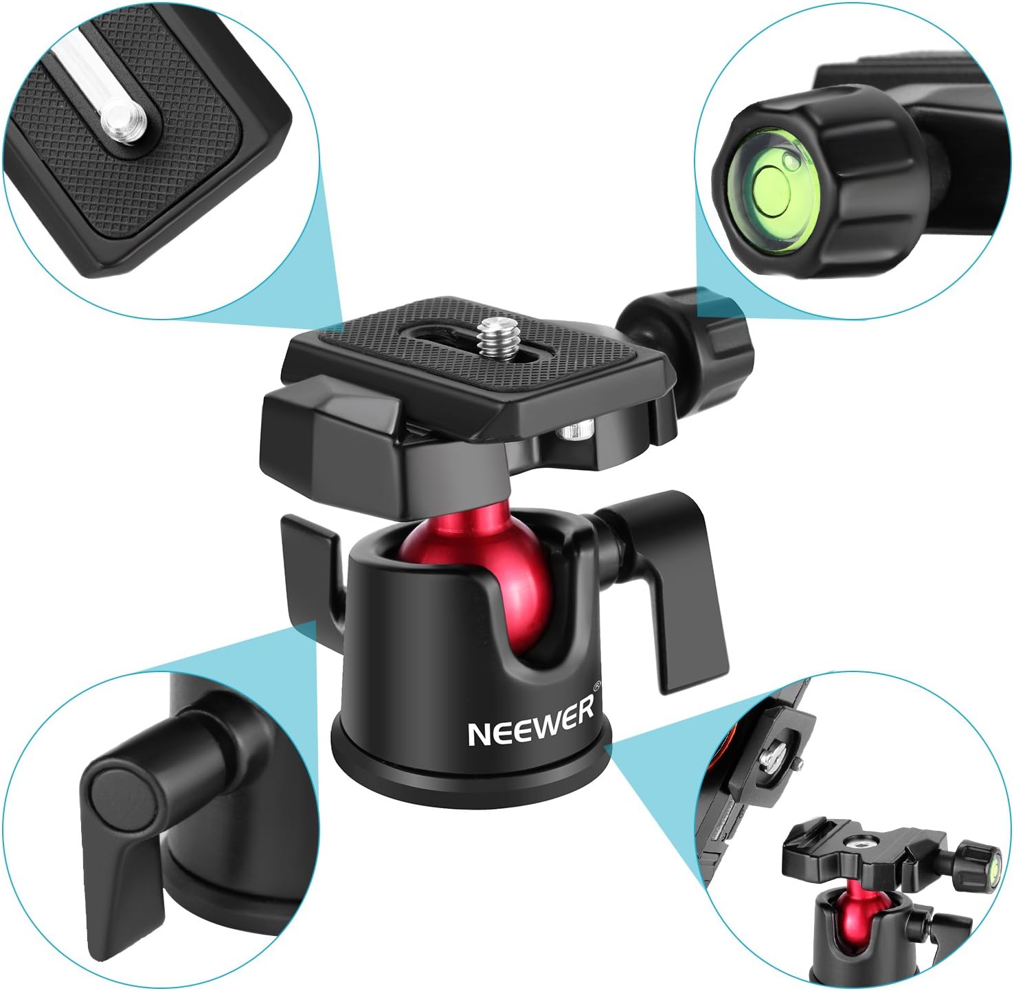 Neewer Camera Video Tripod Ball Head 360 Degree Rotating Panoramic Ballhead with 1/4 inch Quick Shoe Plate and Bubble Level for DSLR Camera Camcorder Tripod Monopod, Load up to 11 pounds/5 kilograms : Electronics
