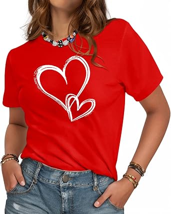 Holiday T-Shirt for Women - Valentines Funny Graphic Tee Crewneck Sleeve Top Print Tops