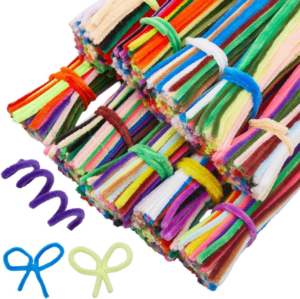 CRASPIRE 1000Pcs 12in Pipes Cleaners for Crafts 20 Multicolors Chenille Stems Bulk Fleece Fur Christmas Soft Handmade DIY Arts Projects Plush Animal Flower Creative Fun Decoration Gift