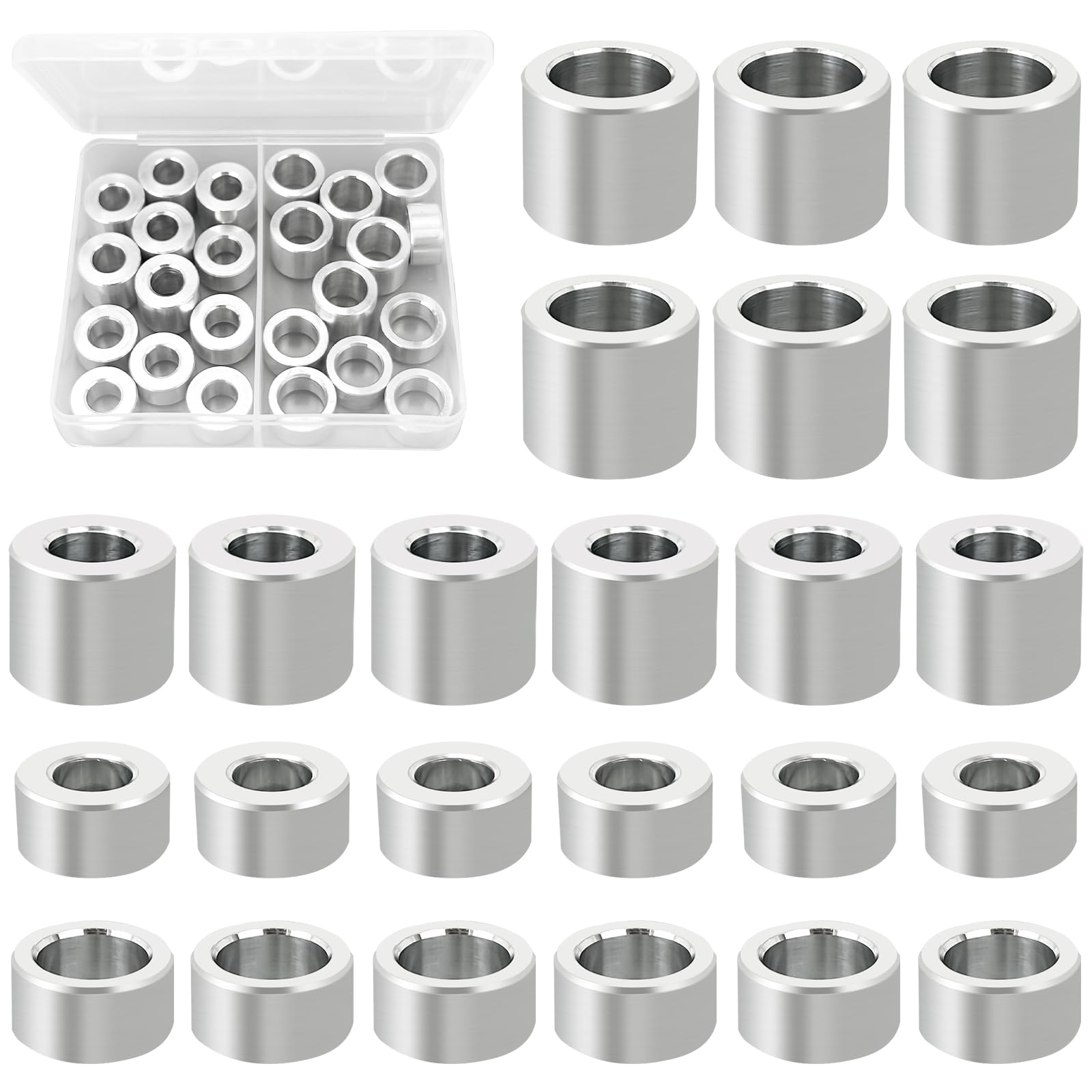 24pcs Spacing Sleeves, Aluminum Sleeves Round Spacer Hose for M6 M8 Screws Bolts, silver