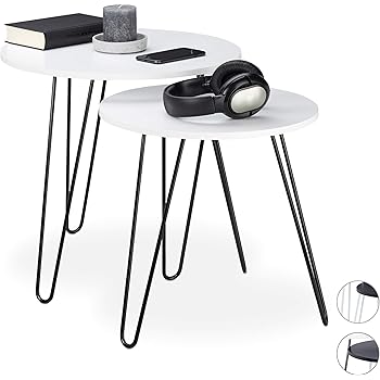 LIFA LIVING 2er Set runde Beistelltische aus MDF Holz und Metall in