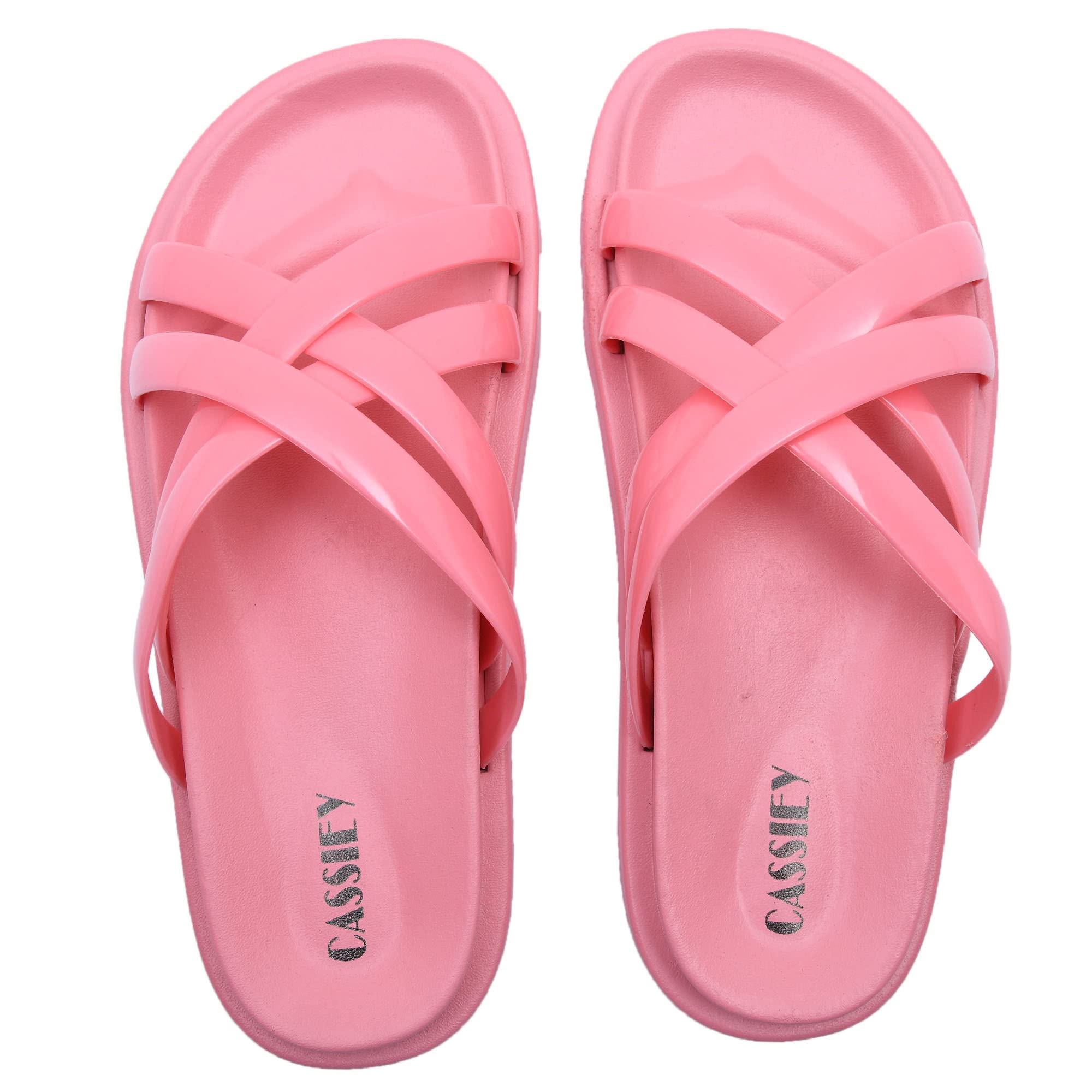 CASSIEY Fashionable Comfortable Stylish Cross Strap Design Slip-on Flat Slipper Sandal For Womens- Pink (B09VC9P48S) Amazon Price History, Amazon Price Tracker