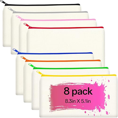 Vista 32 de ZeeDix Bolsa de lona, bolsa de cosméticos multiusos con cremallera, bolsa de lona con cremallera para manualidades, bolsas de maquillaje en blanco