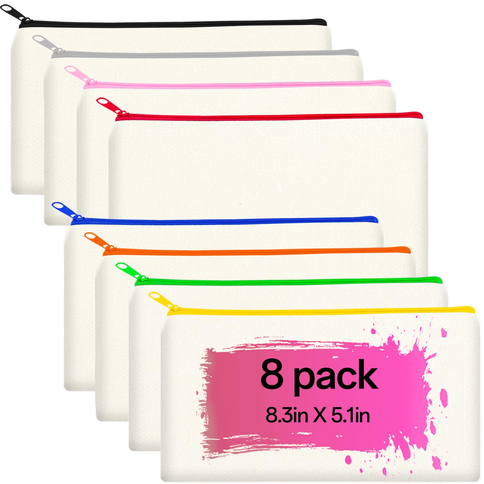 ZeeDix Canvas Zipper Pouch Bulk – 8.3 x 5 Inches Cotton Canvas Pouches with Zipper, Canvas Pencil Pouch, Makeup Bags Bulk for Travel Cosmetic Toiletry