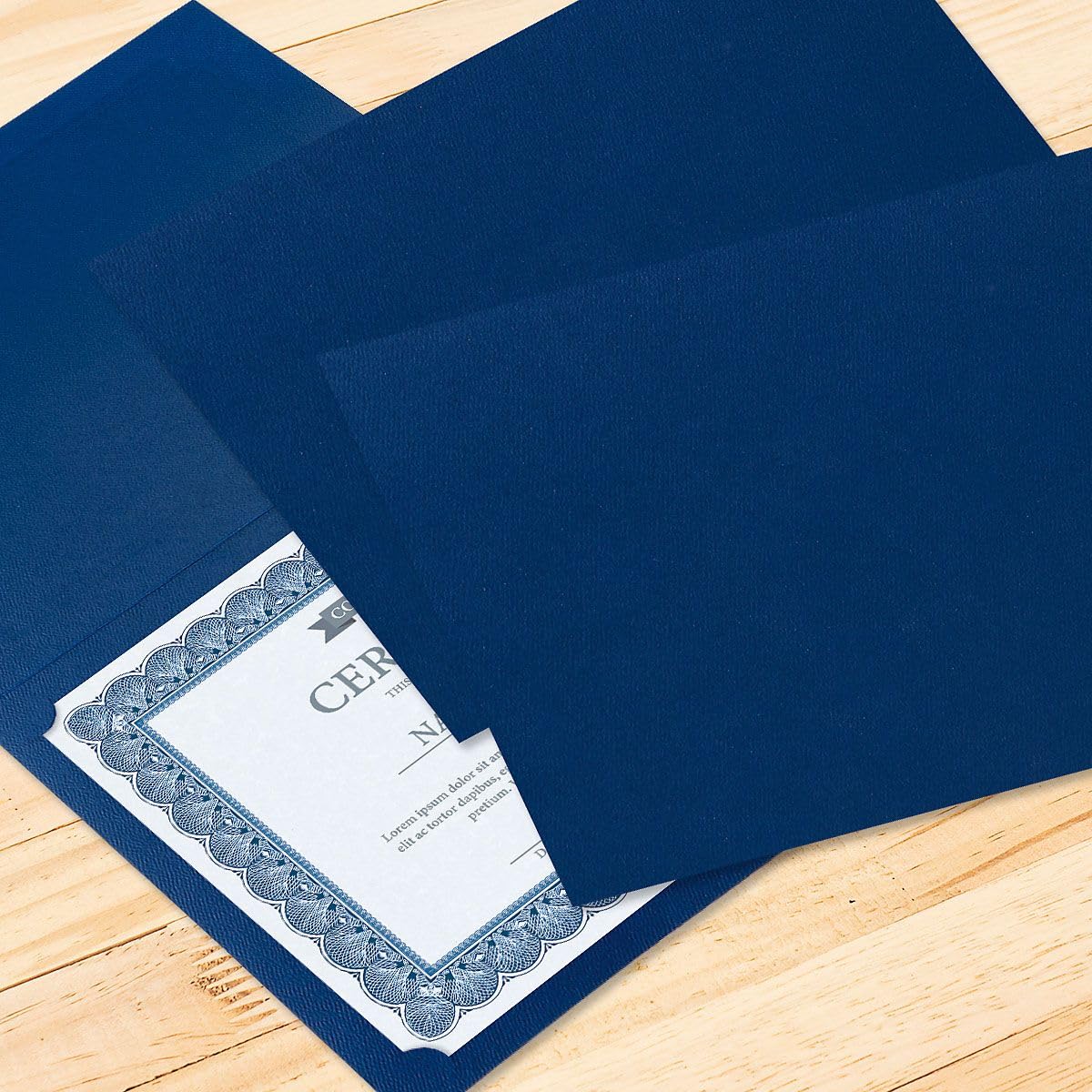 Zeugnismappe, Aktenmappe, Leineneinband, einfarbig, Blau, 24,9 x 30,5 cm, gefaltet mit gestanzten Ecken auf 36,3 kg, 50 Stück