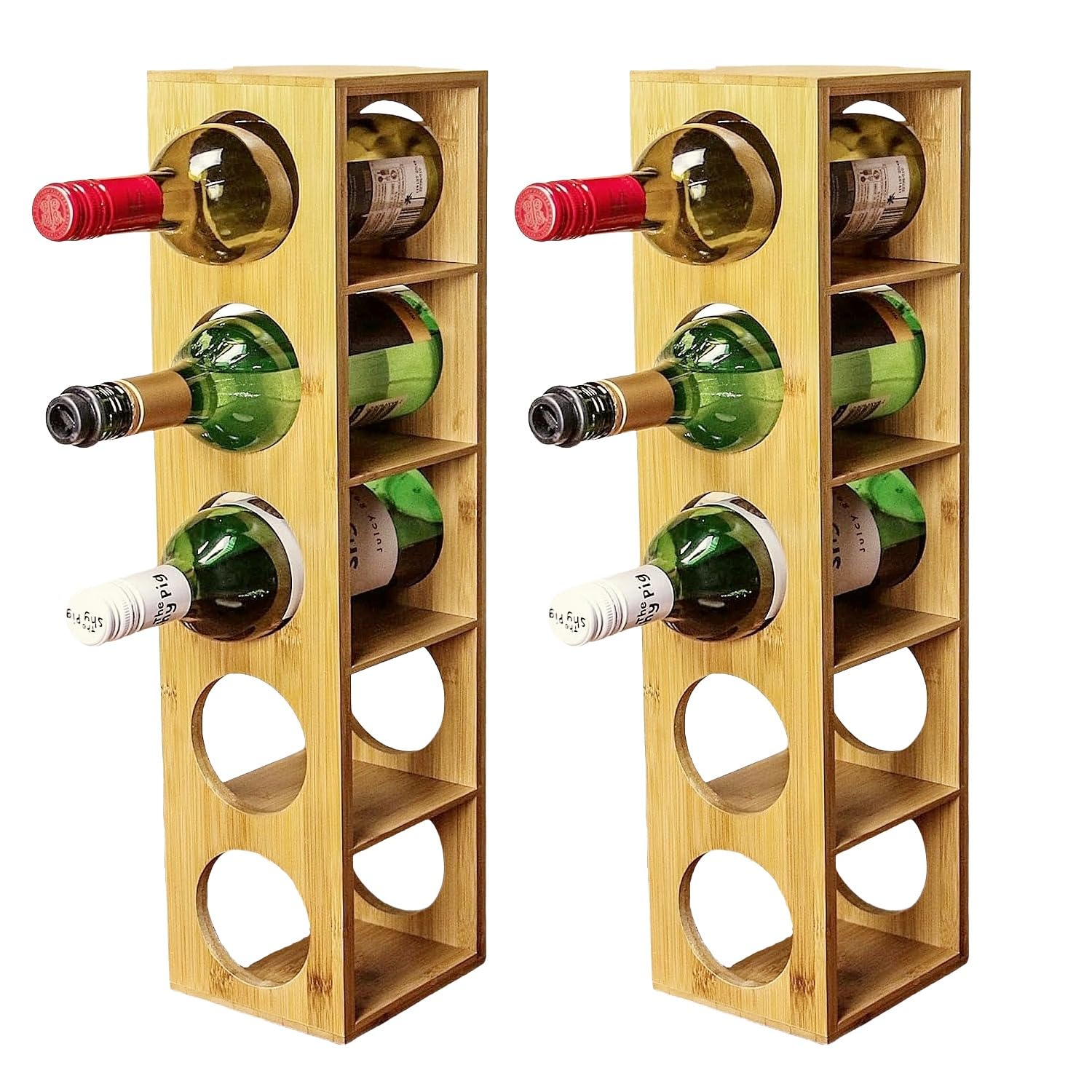 Bamboo Stackable Wine Rack, 5 Bottle Organiser Wine Racks Free Standing