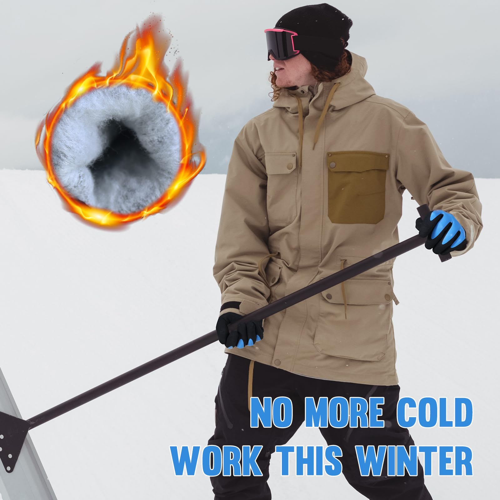 AIGEVTURE Guantes de trabajo de invierno impermeables para hombres y mujeres, con aislamiento térmico, forro térmico, agarre superior, revestimiento de látex para exteriores