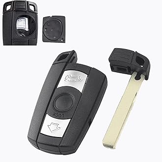 3 Buttons Key Fob Case for BMW 1 3 5 6 Series Z4 X1 X5 X6-Compatible with E60 E70 E87 E91,with Battery Holder