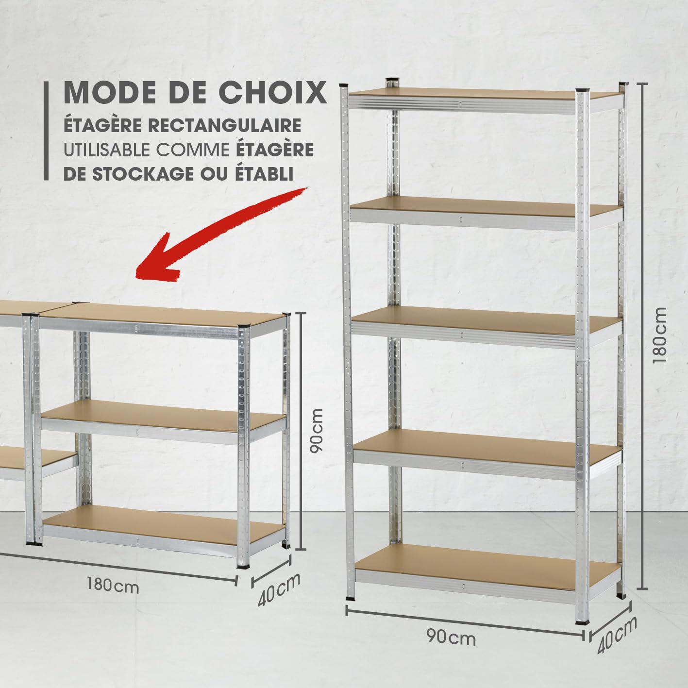 EASYmaxx Etagère pour Charges Lourdes, Set de 2, 180x90x40cm | 1750kg de Charge, 175kg par Niveau | Etagère & établi | Etagère de Stockage, étagère de Cave | 10 étagères réglables pour Plus d'espace