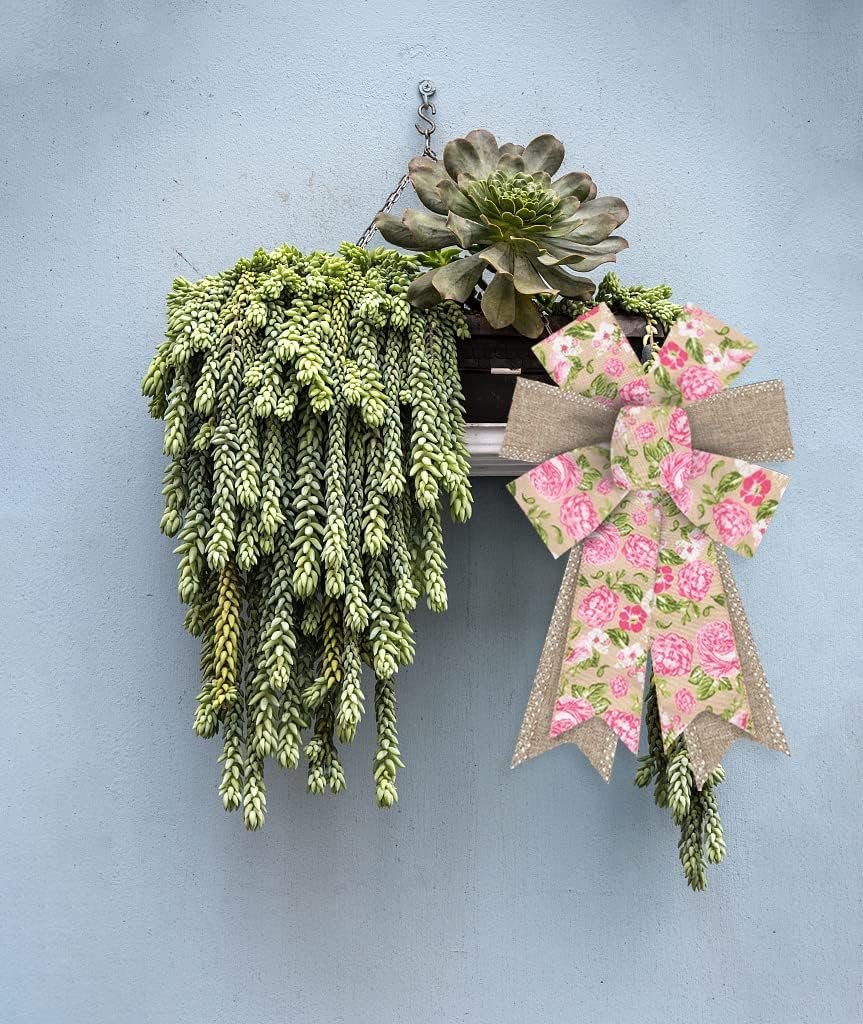 2pcs Spring Wreath Bows Pink Roses Flowers Burlap Bows for Wreath, Brown White Spots Dots Ribbon Bows Spring Retro Flowers Decor Bows for Springtime Indoor Outdoor Decoration Wreath Ornament Supplies - Image 4