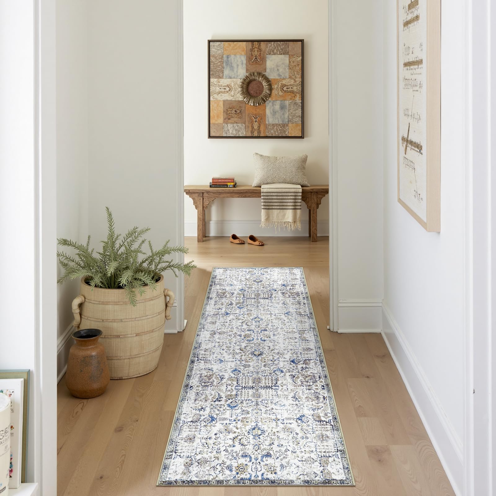 jinchan Kalen Runner Rug 2x6 Washable Hallway Rug Vintage Indoor Thin Retro Floor Cover Distressed Floral Country Lightweight Non Slip Carpet for